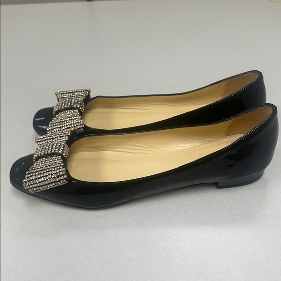 Kate Spade Dina Black Patent Bow Rhinestone Block Heels 7.5B - Picture 4 of 9